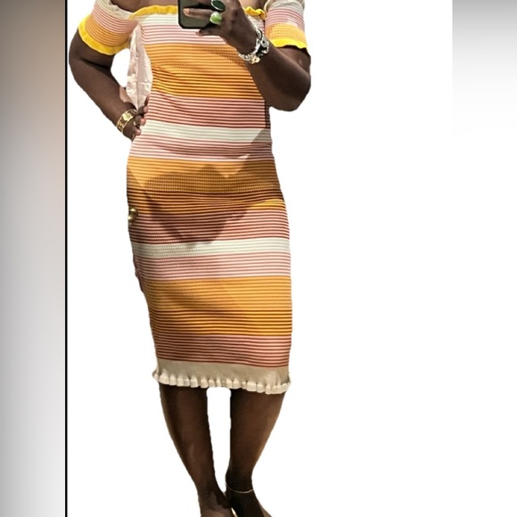 Dee Elly Striped Off-Shoulder Knit Dress - Picture 2 of 4